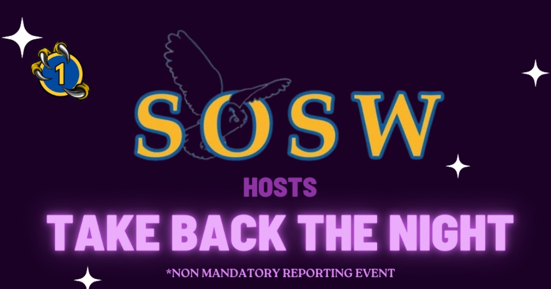 Please join us for Take Back The Night
📅 October 21st at the Campus Center Multi-Purpose Room,
Doors open at 6:30 PM, Event begins at 7 PM
This event will include a silent march around campus and guest speakers.
#TBTN #BreakTheSilence #umpiowls