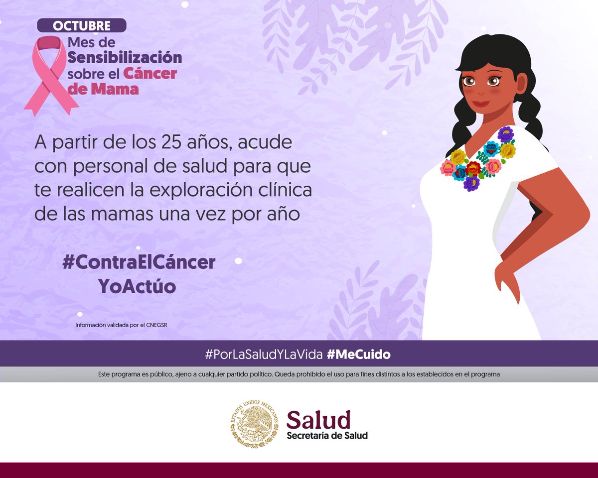 SSalud_mx's tweet image. Octubre I Mes de la Sensibilización sobre el #CáncerDeMama 🩺

Si cumpliste 25 años, no dejes de acudir a una exploración clínica anual de tus mamas.

#Observo #Toco #Siento 👁🖐🏼🤲🏼

#ContraElCáncerDeMamaYoActúo #PorLaSaludYLaVida #MeCuido