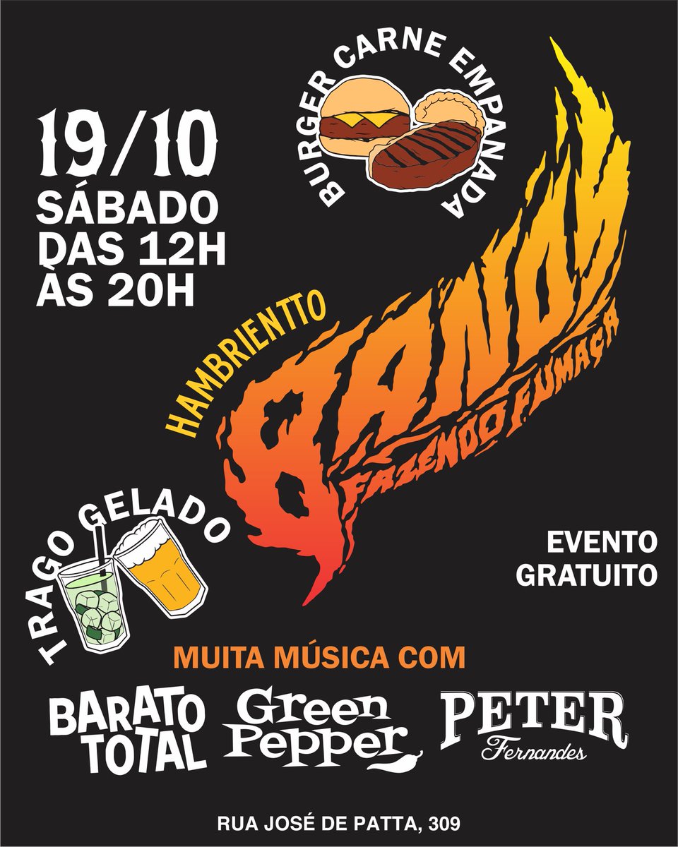 É amanhã!!!!

🔥8 ANOS FAZENDO FUMAÇA🔥

Muita carne, caipirinha, burger, chope, empanada y música!