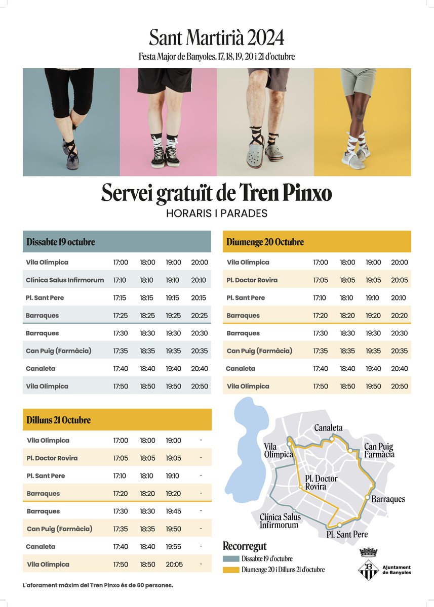 🚂A fires amb el Tren Pinxo!

De dissabte a dilluns, servei gratuït de Tren Pinxo per viure la festa major. Consulta els horaris i els recorreguts i mou-te per #Banyoles

#FMB #FestaMajor #SantMartirià2024 #trenpinxo