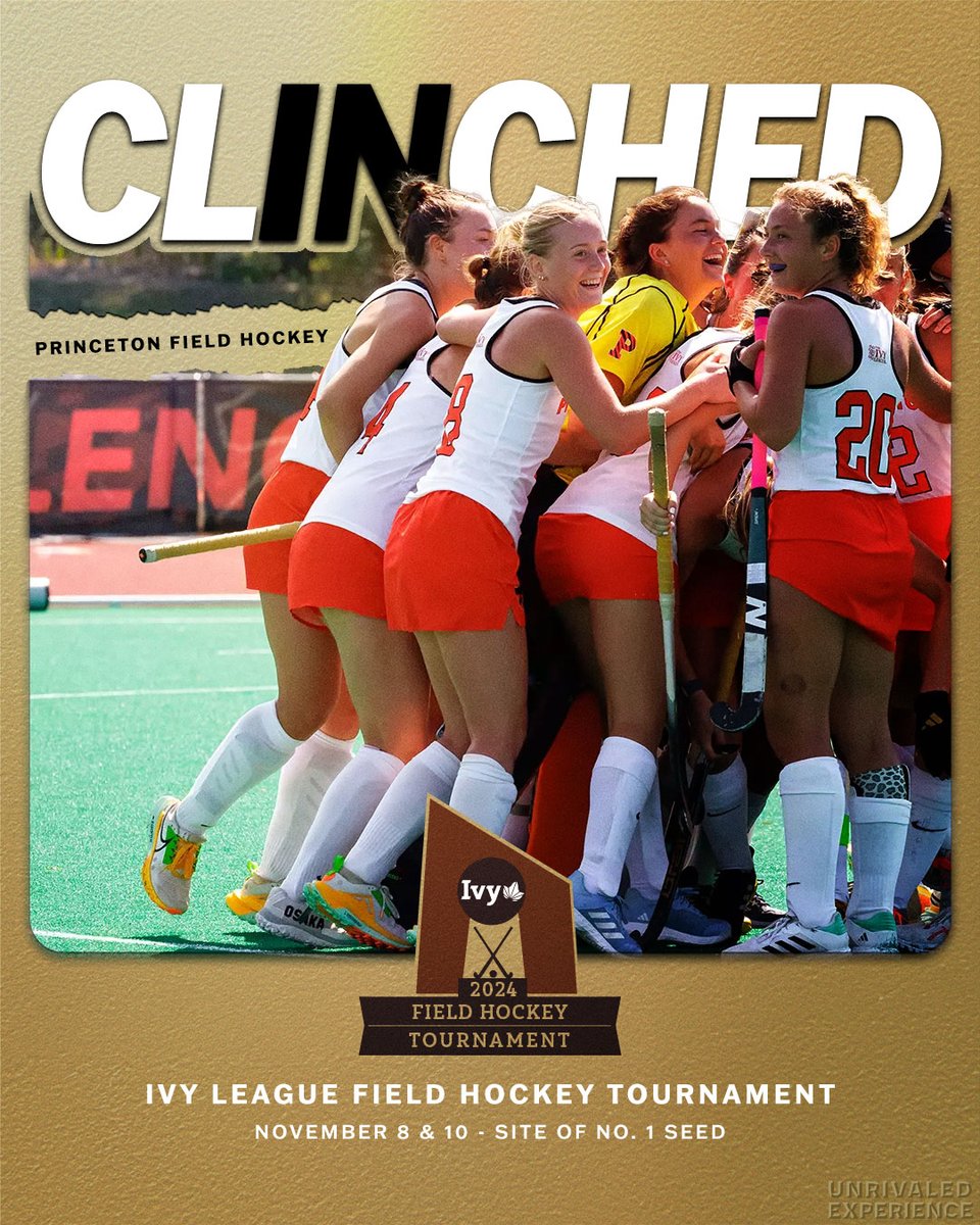 TIGERS CLINCH.

<a href="/TigerFH/">Princeton FH</a> is the first Ivy to punch its ticket to the 2024 Ivy League field hockey tournament on November 8 &amp; 10 at the site of the No. 1 seed. Princeton is 4-0 in Ivy play with a critical matchup at Harvard tomorrow at noon. 🌿🏑

🔗 » ivylg.co/24FHTournament
