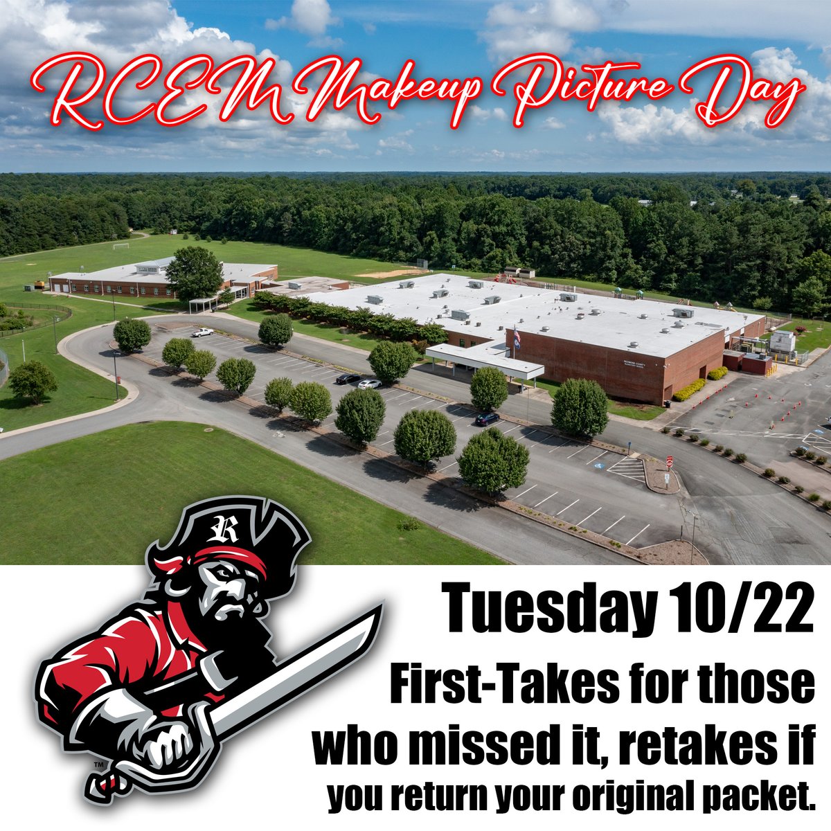 RCEM Makeup and Retake Day is Tues 10/22!

If you would like to preorder go to keepsakeimages.net

Retakes, please return your packet on picture day to have one made.

#NNK #KeepsakeImages #WarsawVA #RichmondCountyPublicSchools #SchoolPIctureDay #RaiderPride #RaiderCountry