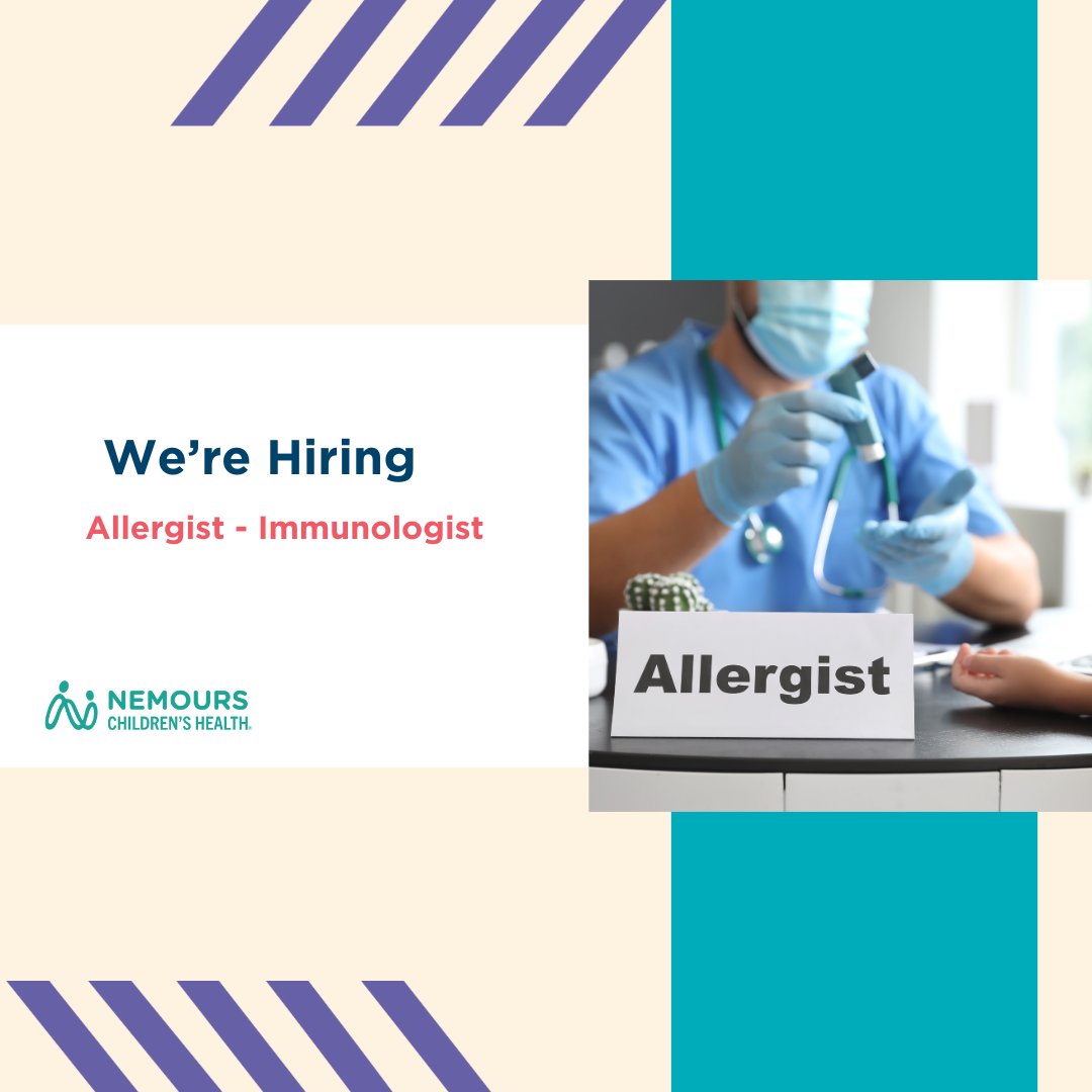🚨 Job Alert! 🚨 Nemours Children’s Health, Jacksonville is hiring a full-time pediatric allergist/immunologist. Join our expanding team with great teaching, research, and grant-writing opportunities! Learn more: bit.ly/4eeH0HY 🌟 #MedTwitter #jobs