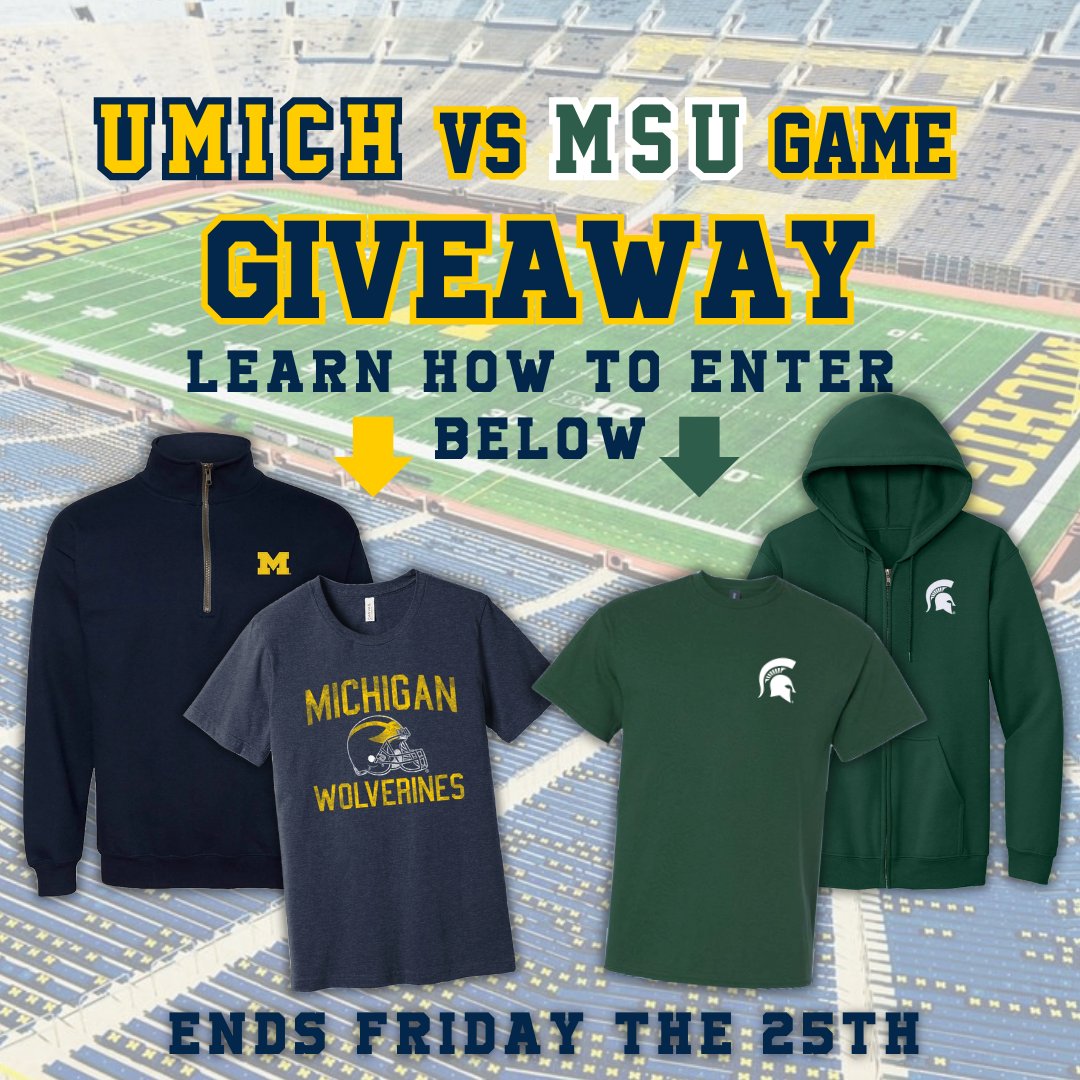 Enter to Win UGP’s Official UMich vs MSU T-Shirt Giveaway!
We’re giving away 2 UMICH and 2 MSU apparel items to TWO lucky winners! 
How to enter:
1. Make sure you’re following us (<a href="/UGP/">Underground Printing</a>)
2. Like this Post
3. Fill out our giveaway form:  forms.gle/ryPgSw3zSS2hK8…
