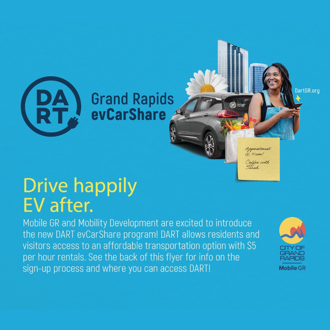 gmgsays's tweet photo. The secret's out...this week, @OnTheGoGR launched its new DART GR Carshare program, and we're thrilled to have been a part of the naming, logo design and branding.

Drive Happily EV After!

#DARTGR #HappilyEVAfter #GreyMatterGroup #GrandRapidsMI #GrandRapids https://t.co/sjFRWHqgjL