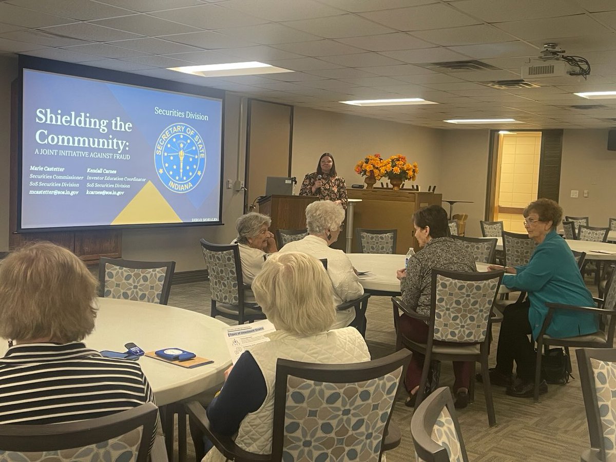 Securities Commissioner Marie Castetter and Investor Education Coordinator Kendall Carnes had the opportunity to give our fraud prevention presentation to the residents of the Greenwood Village South independent living home today. Schedule one of our presentations today!