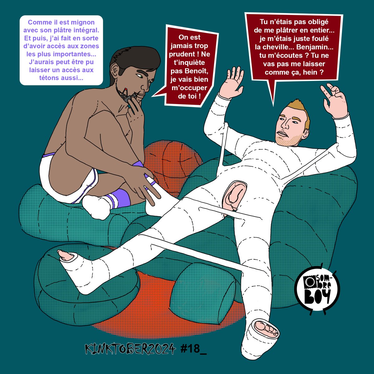 sombre_boy's tweet photo. KINKTOBER2024 Day 18 : Accident
[FR] 18ème dessin du #Kinktober. Réalisé via la liste de thèmes proposés par @KinktoberNMore. / [EN] 18th drawing of #kinktober2024. Participation for the list of themes proposed by @KinktoberNMore. #cast #bodycast #bdsmِ   #bondage #gayart 😋😈 https://t.co/KPuDqIBCnZ