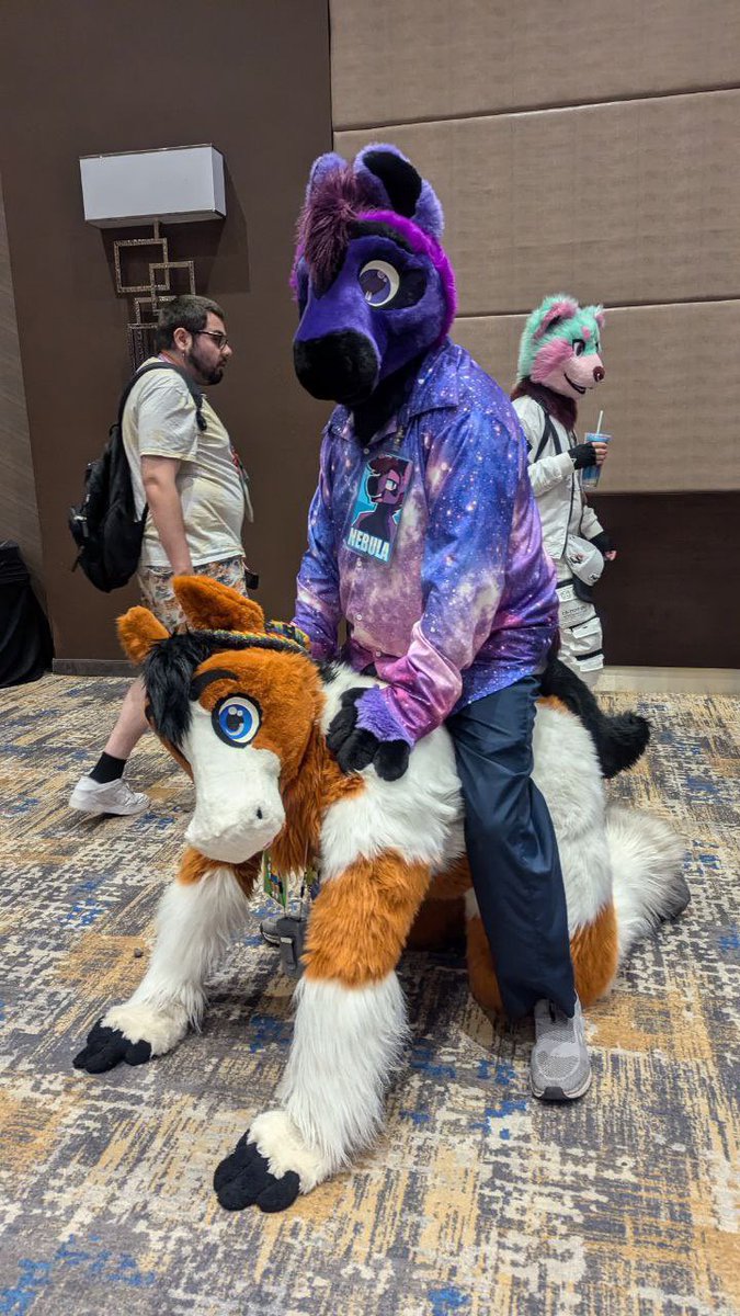 Happy #FursuitFriday

🟣⚫️🐴: <a href="/Nebula_Horse/">Nebula 🔜 CFT 🔜 BLFC</a> 
🟤⚪️🐴: Me