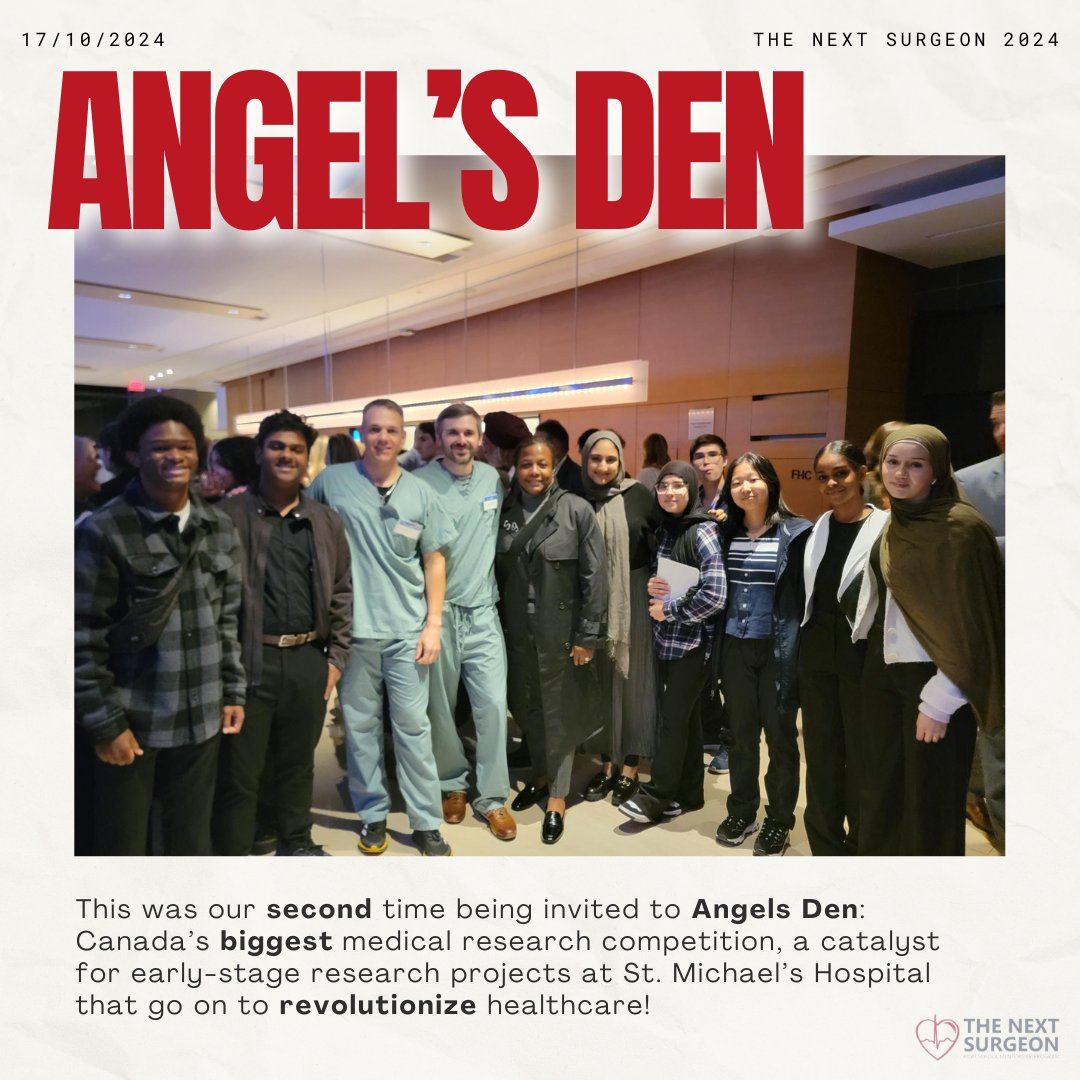 thenextsurgeon's tweet photo. The Next Surgeon was honoured to be in attendance at #AngelsDen , Canada's largest medical research conference.
Students watched as researchers from St. Michael's Hospital competed for over $700,000 in funding!

Swipe to see what we were up to!

#DecadeOfDiscovery https://t.co/p1pSJs8X7i