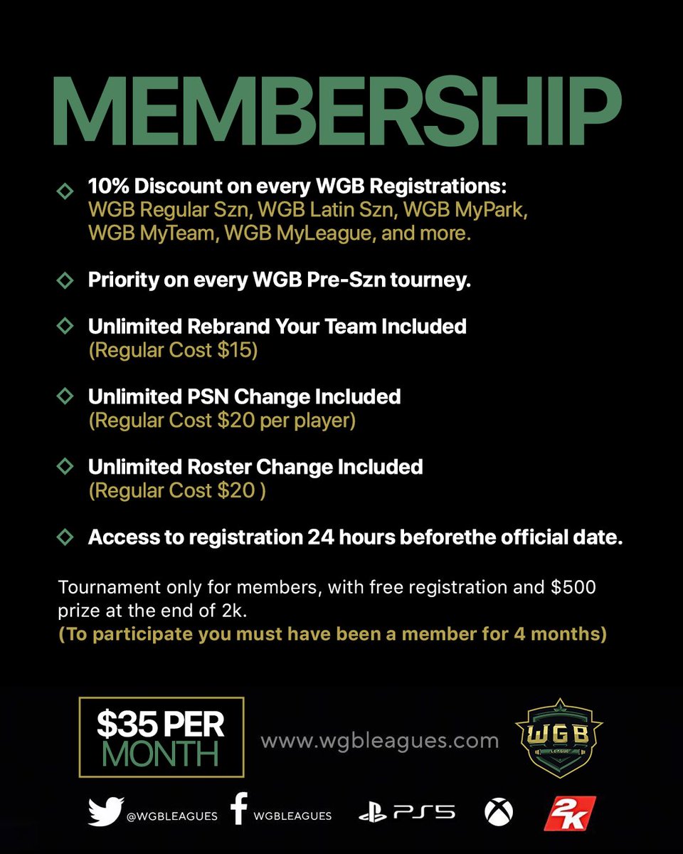 WGB Leagues (@wgbleagues) on Twitter photo Here’s our membership with everything it includes once you subscribe for it, come and join the benefits and save money! 🔥
wgbleagues.com/membership
<a href="/cchoops246/">Manny Martin</a> <a href="/youFamousEnough/">2KL</a> <a href="/2kCompGames/">Jelani Mitchell</a> <a href="/Big_Brudda_PURP/">Coach Purp</a> <a href="/WalkOnWarriors/">⚠️ Walk-On Warriors</a> <a href="/WRProAmLeague/">WR Pro-Am League</a> Here’s our membership with everything it includes once you subscribe for it, come and join the benefits and save money! 🔥
wgbleagues.com/membership
<a href="/cchoops246/">Manny Martin</a> <a href="/youFamousEnough/">2KL</a> <a href="/2kCompGames/">Jelani Mitchell</a> <a href="/Big_Brudda_PURP/">Coach Purp</a> <a href="/WalkOnWarriors/">⚠️ Walk-On Warriors</a> <a href="/WRProAmLeague/">WR Pro-Am League</a>