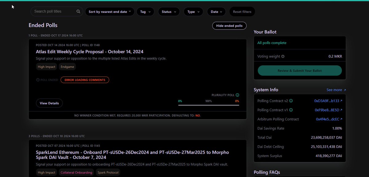 The $pDAI family is amazing. See these screenshots from <a href="/Konenstein/">D</a> of the new $pMKR governance system (which was forked from $ETH). It is working on #Pulsechain. It is a matter of time before we RH gets to vote to add $PLS, $PLSX, and #HEX to the vaults. The peg is inevitable.