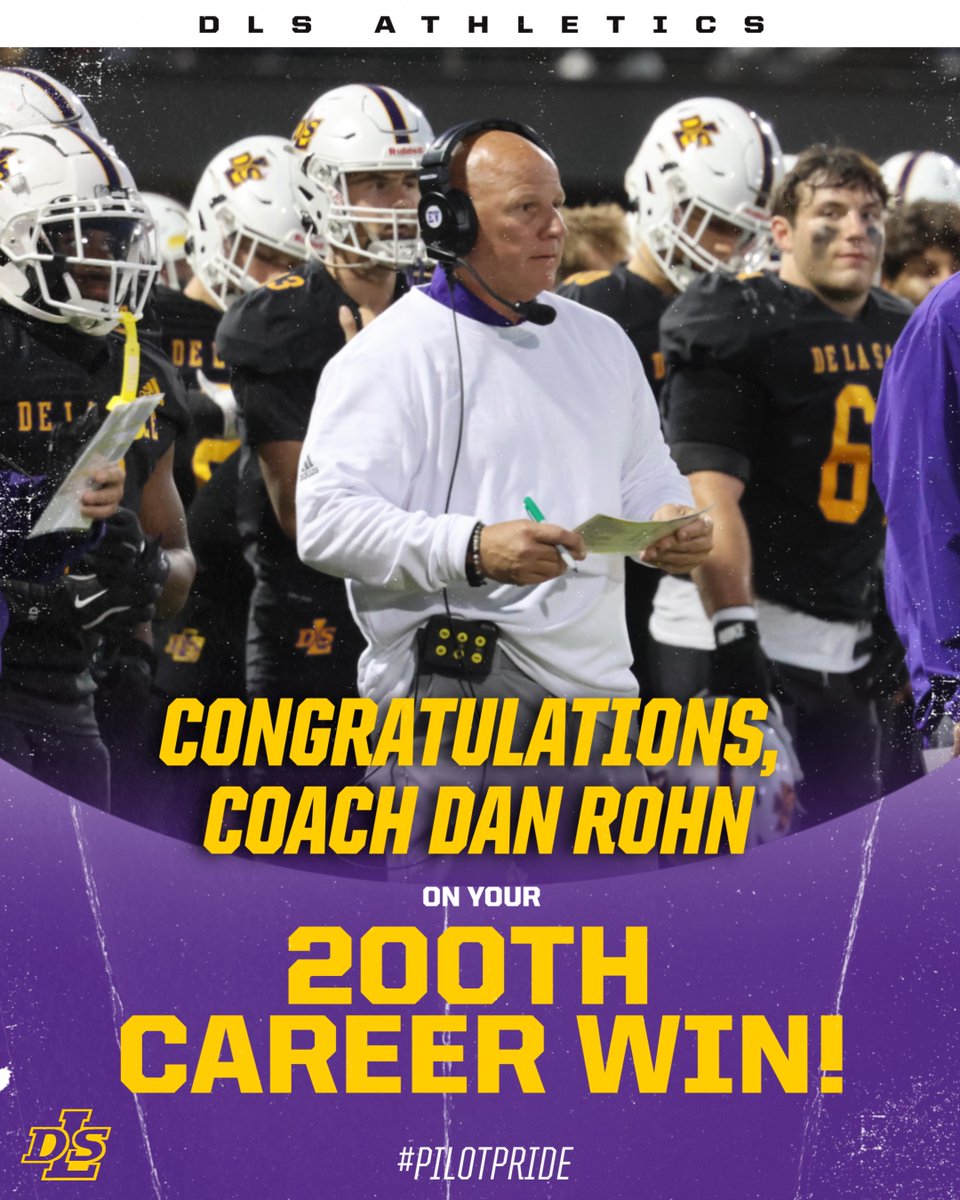 DLSPilots's tweet photo. Congratulations on your 200th CAREER WIN, Coach Rohn!!! AMAZING!!!!
We are so very proud to have you represent the Purple &amp; Gold!!! 
#PilotPride https://t.co/177ZAW3qw8