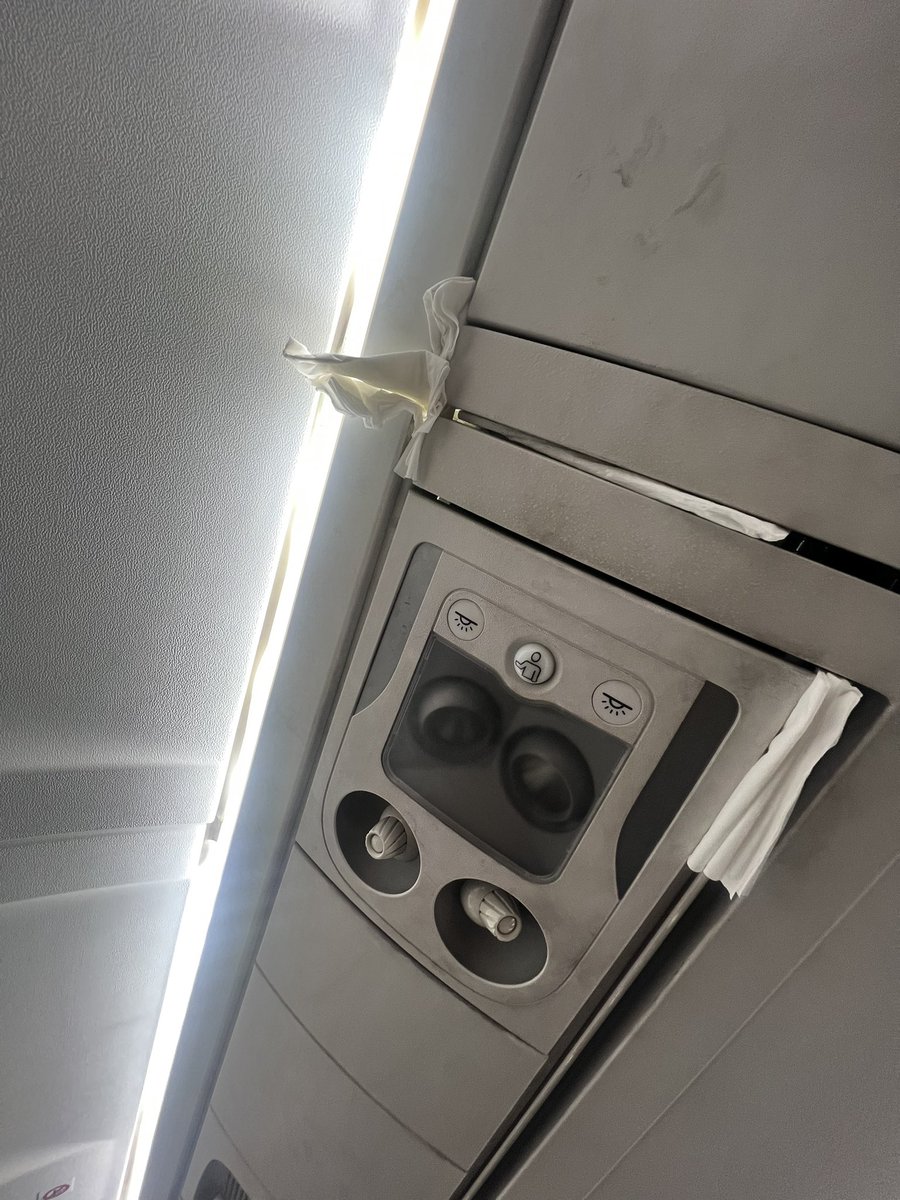 inderanim's tweet photo. @allianceair I am sitting on 9I821
And look, your plane vents are using some jugad tech to stop the air.
Requested for a seat change, the the crew didn’t come back to me with any response.
Now going to fly with constant cold air over my head.
Seat 8A and 8B https://t.co/bXSTMDd2PM