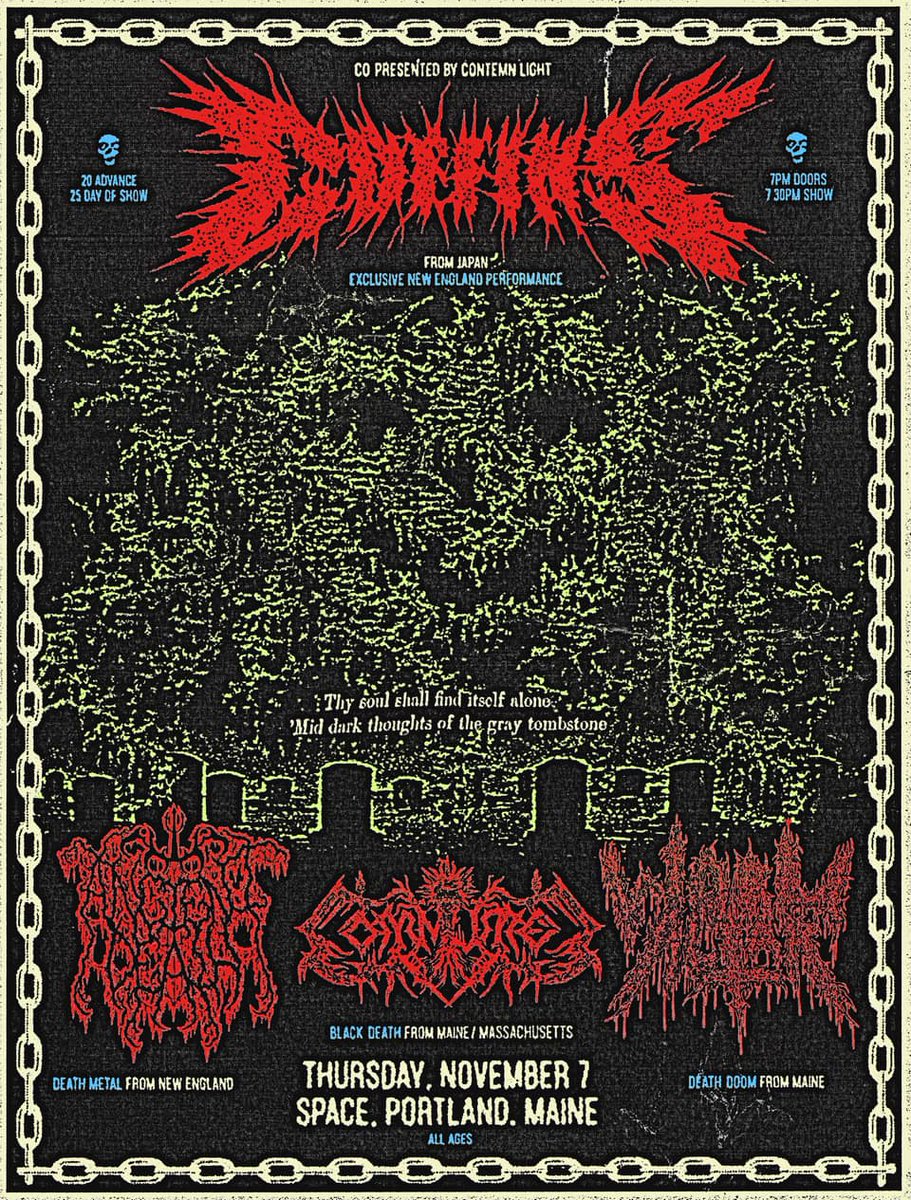CoffinsJP's tweet photo. 11/06 @ TV Eye, Brooklyn NY
w/Outer Heaven, Heretic Bodyhammer
Tickets: https://t.co/R7nqVktVnV
11/07 @ The Space, Portland ME
w/Ancient Death, Worm Altar, Commuted
Tickets: https://t.co/hARbgmbCnr https://t.co/8MMARdstje