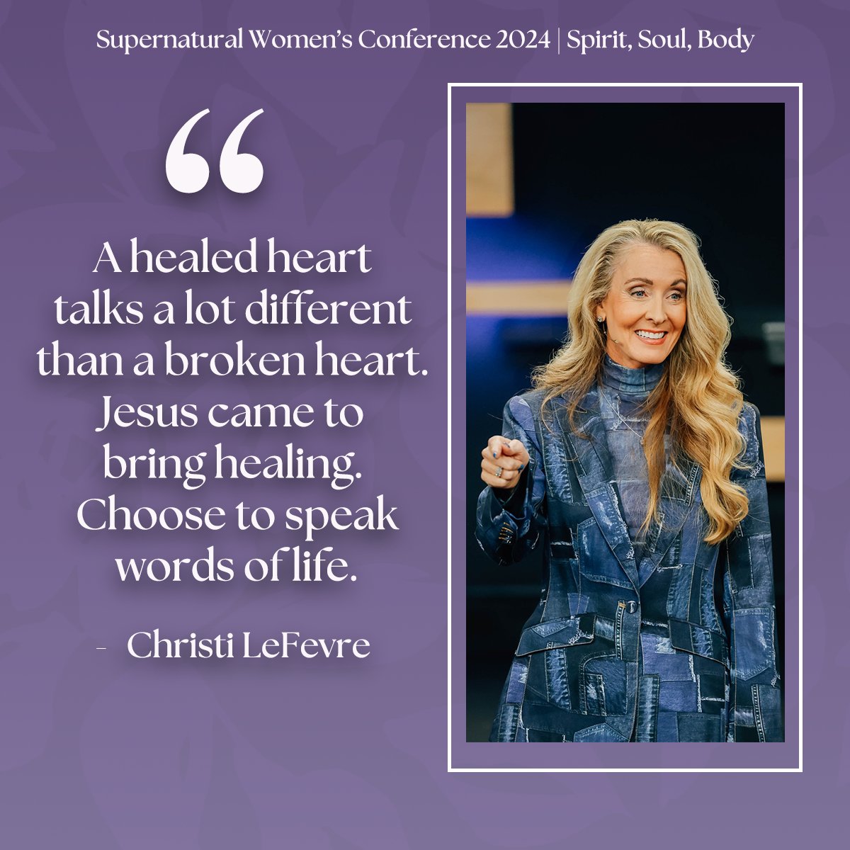 markhankins1123's tweet photo. "A healed heart talks a lot different than a broken heart. Jesus came to bring healing. Choose to speak words of life." - Christi LeFevre #swc24 https://t.co/oZUq0kQYmf
