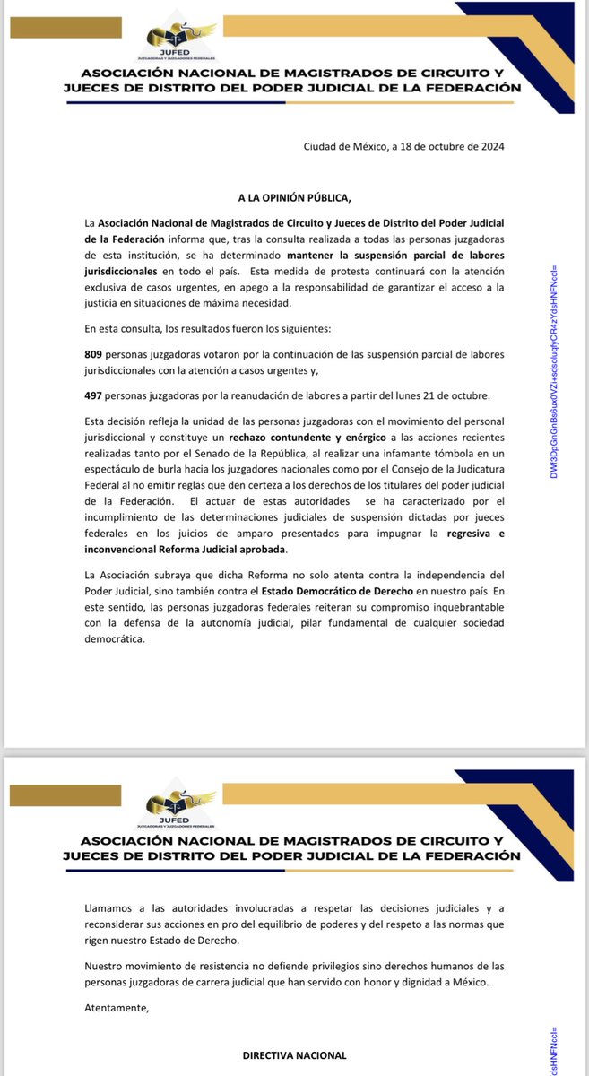 PluralTV_MX's tweet photo. #NoticiasPJF | La @jufed_org informó que, tras la consulta realizada a todas las personas juzgadoras de la institución, se ha determinado mantener la suspensión parcial de labores
jurisdiccionales en todo el país. https://t.co/kbSoG3TAsX