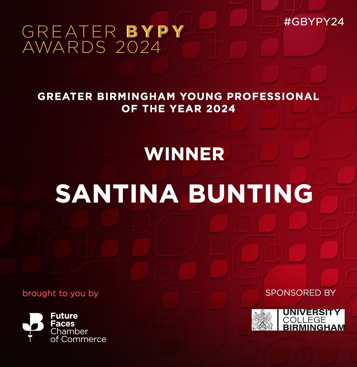 The Greater Birmingham Young Professional of the Year 2024 is… Santina Bunting from <a href="/Arup/">Arup</a>! 🥳🎉⭐️🥂 Huge congratulations! A big thank you to <a href="/UCBofficial/">University College Birmingham</a> for sponsoring this award 👏 #GBYPY24