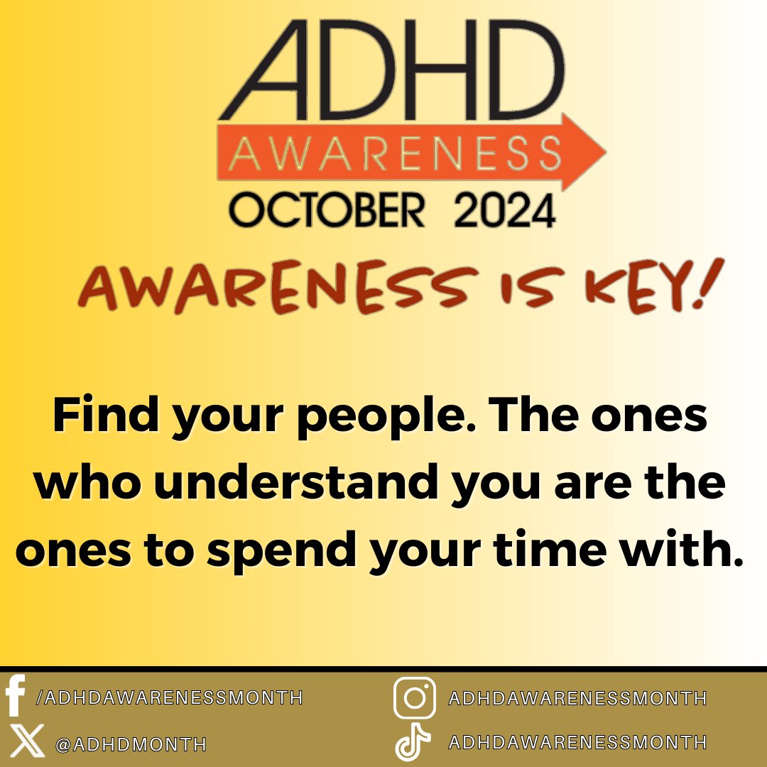 There's more than 22 million people in the United States who have ADHD. Finding your people can mean the support of others who understand what you deal with from day to day. chadd.org/affiliate-loca…

#ADHD #ADHDAwarenessMonth #ADHDAwarenessMonth2024 #ADHD2024 #adhdsupport