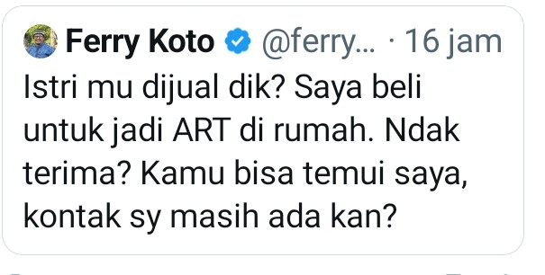 abu_waras's tweet image. Dan, postingan terjahat dan biadab dalam satu dasawarsa saat ini, jatuh kepada postingan........
@ferrykoto !..

Mohon bantu retweet sebanyak2nya, sebagai pembelajaran bagi bangsa untuk tidak melakukan hal tersebut.