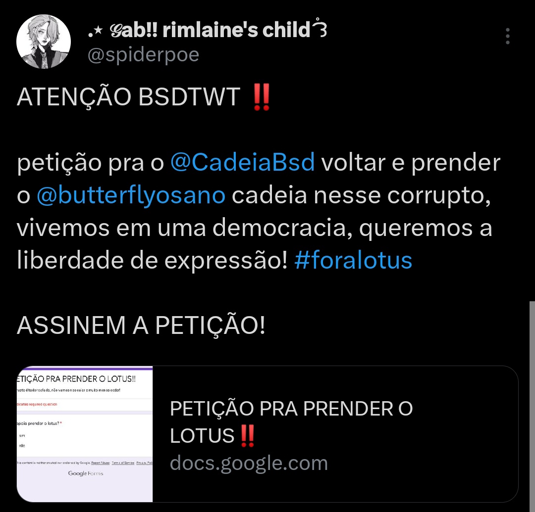 Após ocorrido no bsdtwt, o influencer digital <a href="/butterflyosano/">lotus (luka) ♡ jouno 🥂</a> está sendo acusado de um crime hediondo, tal qual qualificado como sistema ditatorial: #foralotus