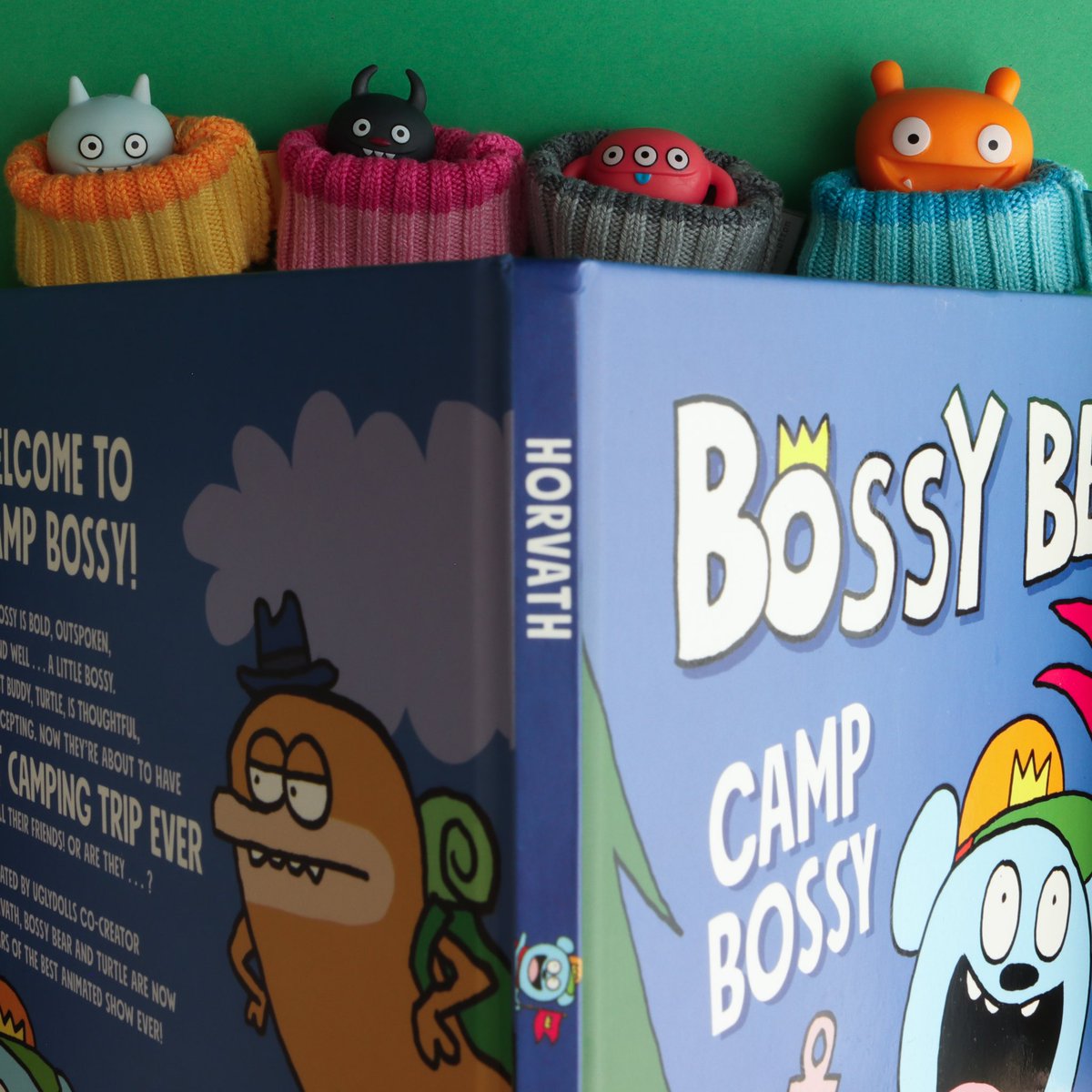 Everyone is excited to have this wonderful new Bossy Bear book! It has inspired them to go camping, making the book into the perfect tent. That way they can read it again before they go to sleep! #howuglyru #uglydolls #bossybear