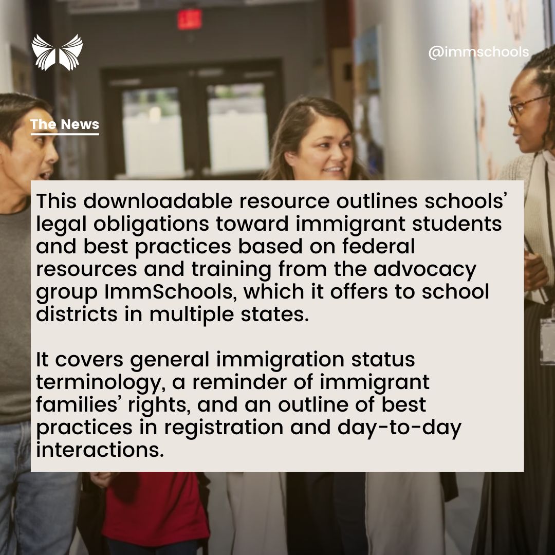 Check out this article from EdWeek, which featured a guide ImmSchools collaborated on, titled "A Public School’s Guide to Enrolling And Supporting Immigrant Students". Read the article via the link in our bio for the guide, ImmSchools' work, and how to request a program with us!
