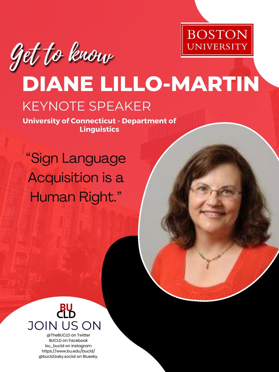 TheBUCLD's tweet image. BUCLD49 is honored to welcome Dr. Diane Lillo-Martin, from the University of Connecticut.  
🔗 Learn more about her remarkable career and contributions: linguistics.uconn.edu/person/diane-l…