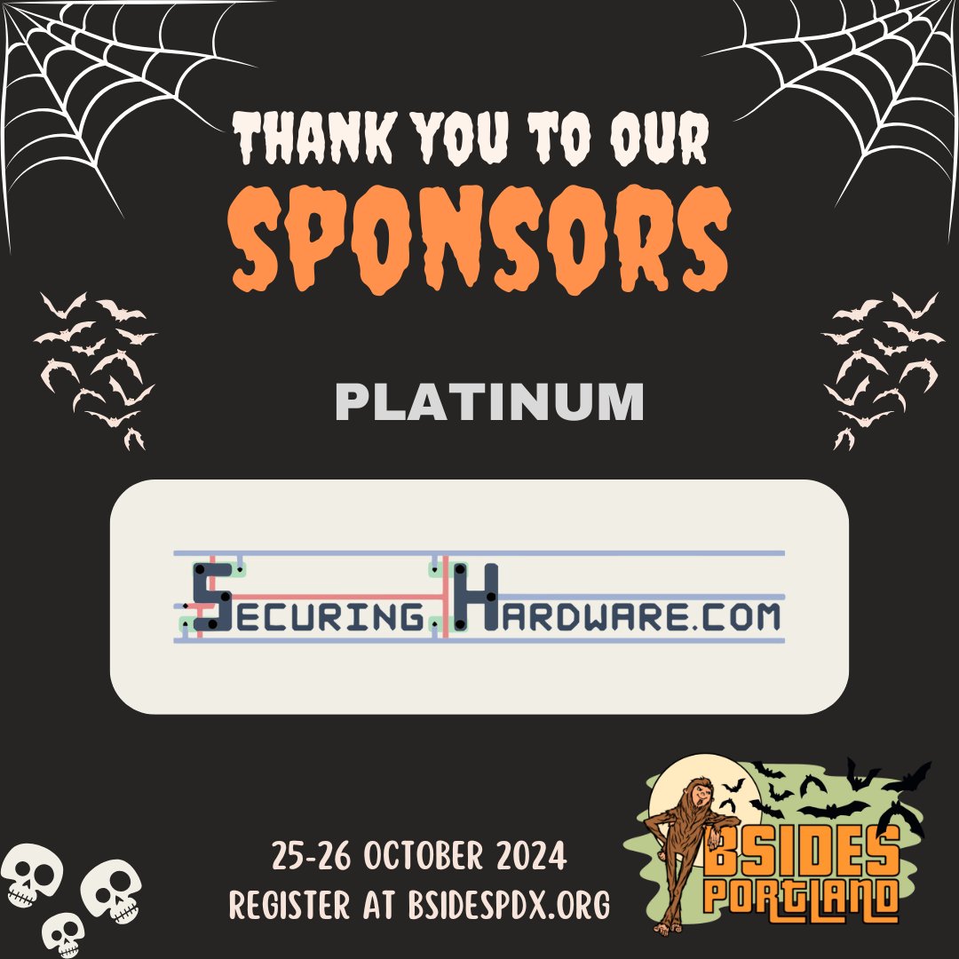 BSidesPDX's tweet image. A big shoutout to our Platinum Sponsor,  @securinghw, supporting Bsides PDX this year. Your contributions are driving two days of impactful talks, workshops, and networking.
#BsidesPDX #TechSponsors #InfosecCommunity