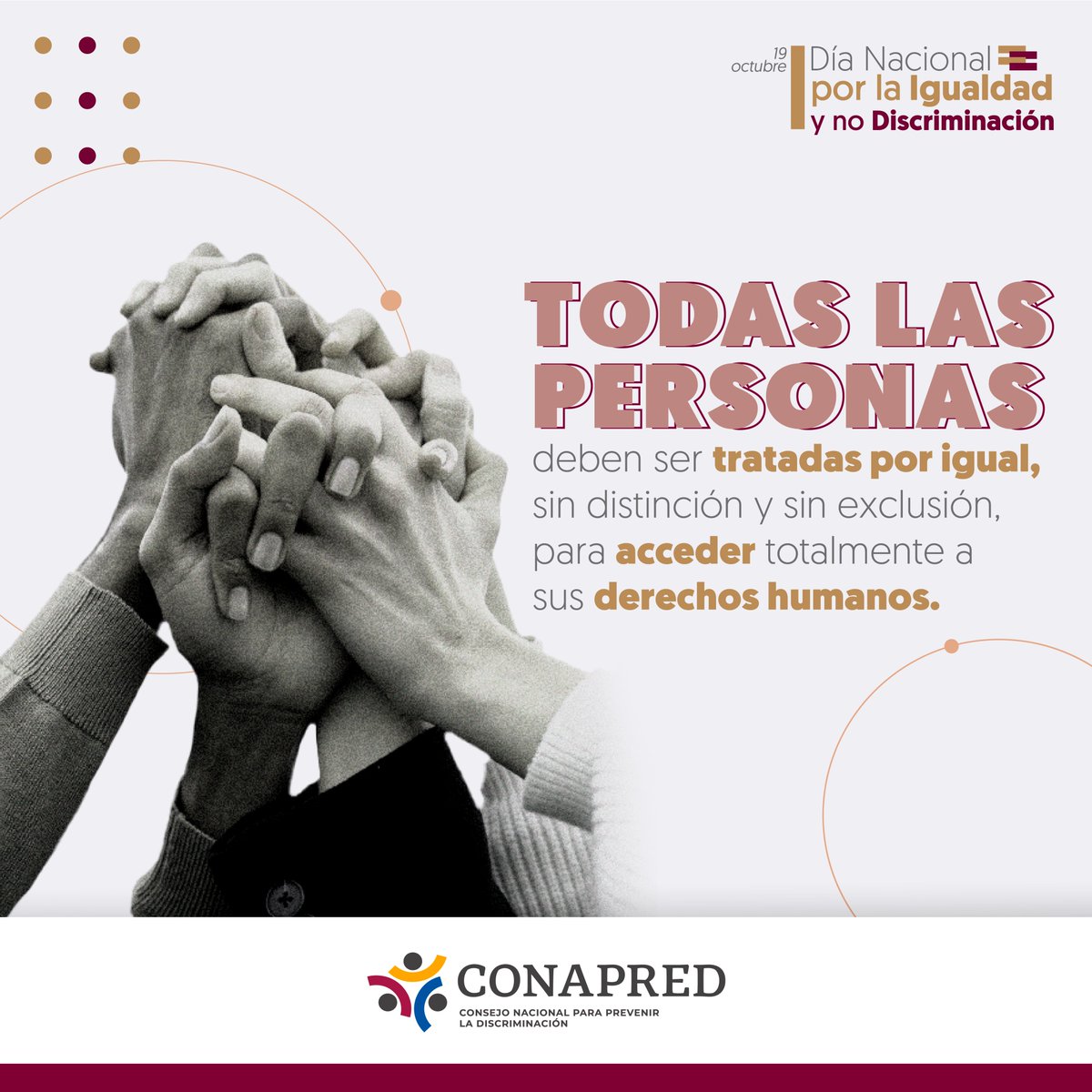 CONAPRED's tweet photo. En el Día Nacional contra la Discriminación recordemos que todas las personas somos iguales en derechos humanos. 

#PorLaIgualdad https://t.co/htALstKRlv