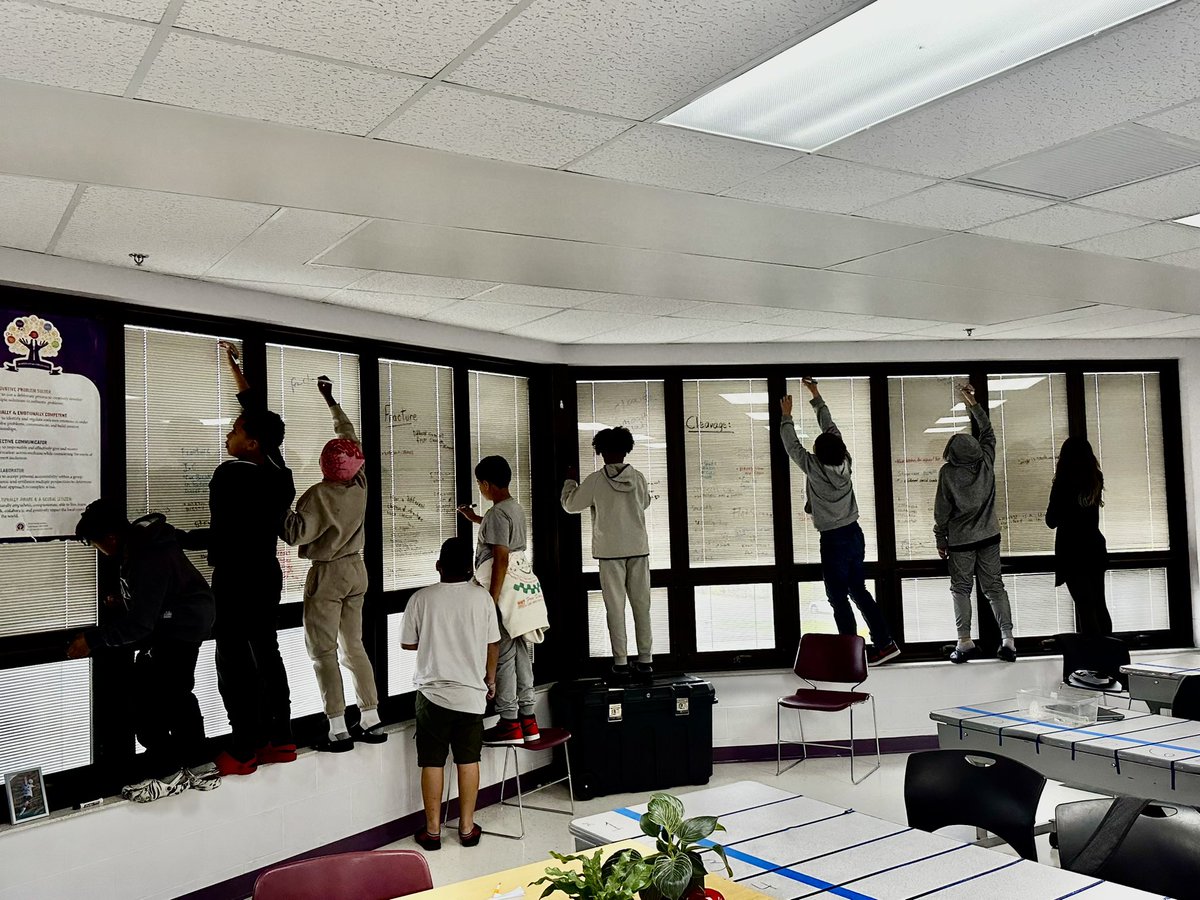 Mrsknadeau's tweet photo. 🌟 Sometimes it’s the little things that inspire most! This week, our students embraced independent learning, and we’re so motivated to share their discoveries about how minerals break that they wrote their insights on our windows! @RaidersofWRJH @ReynSchools https://t.co/pGjsG26YpF