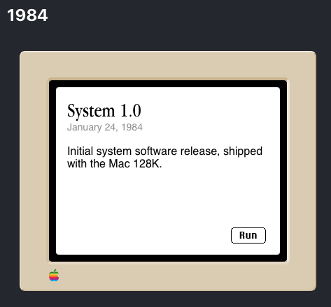 callapple's tweet photo. Want to see why 1984 was not like 1984 -- Every legacy  Mac OS emulated in your browser https://t.co/nqLMk1ncEZ https://t.co/SdFAejIzfa