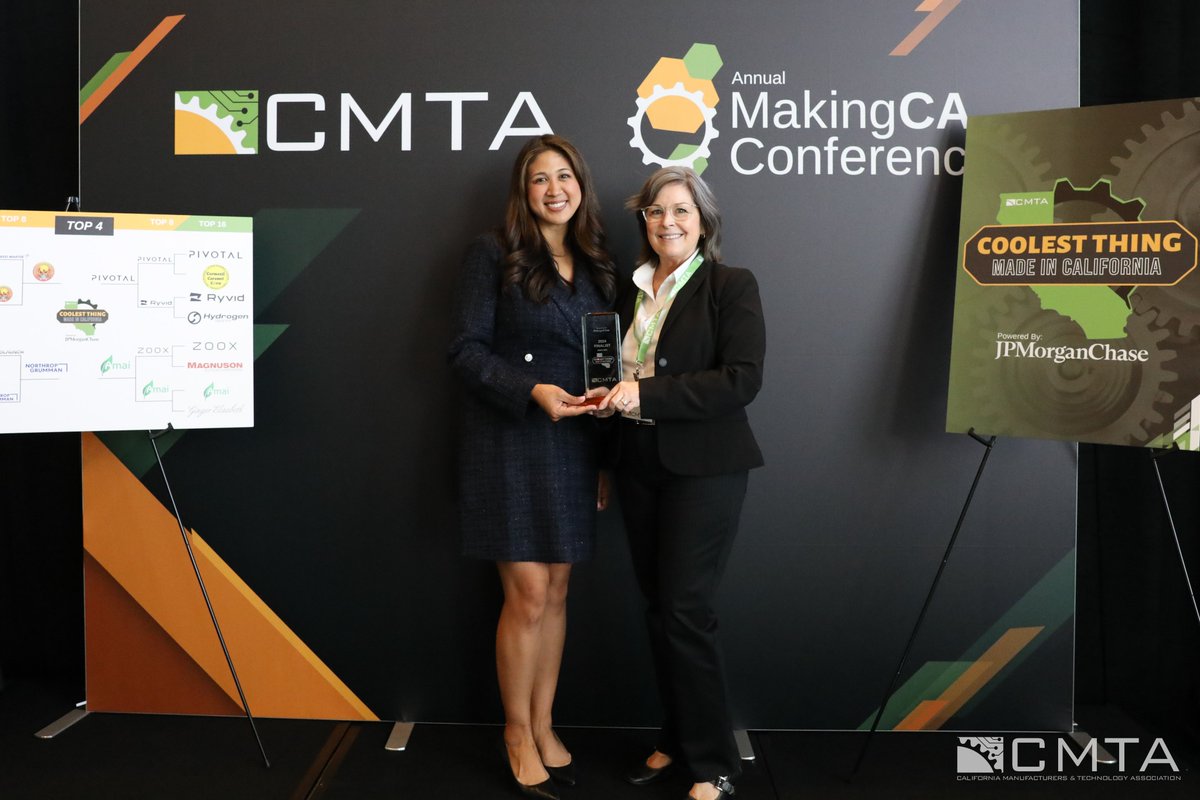 Congratulations to all of our Top Four finalists: Northrop Grumman's World's Fastest Microchip, Amai Inc.'s Edible Cups, <a href="/pivotalaero1/">Pivotal</a>'s Helix EVTOL, and Phenix Fire Technology's First Due Fire Helmet. Thank you to JPMorganChase for sponsoring the #CoolestThingMadeinCA. #MakingCA