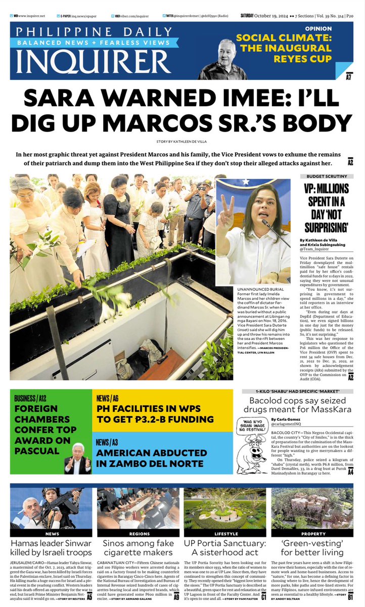 Today's Inquirer front page (Oct. 19, 2024). More at https://t.co ...