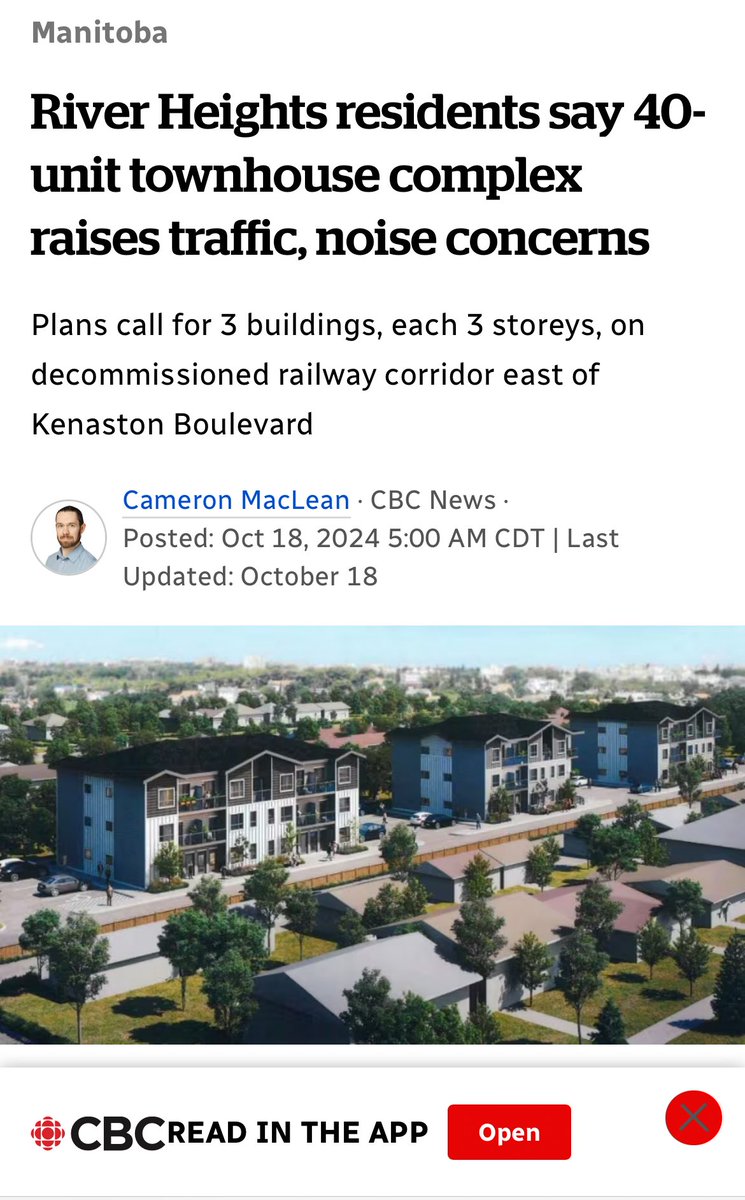 brent_bellamy's tweet photo. Three NIMBY’s complain about traffic and the media thinks that’s a headline story. 

How about this instead. 

Development on an Abandoned Rail Line Will Provide New Homes in a Mature Neighbourhood For More Than 60 People. 
https://t.co/oTtK46POS9 https://t.co/l1bFIWhsPc
