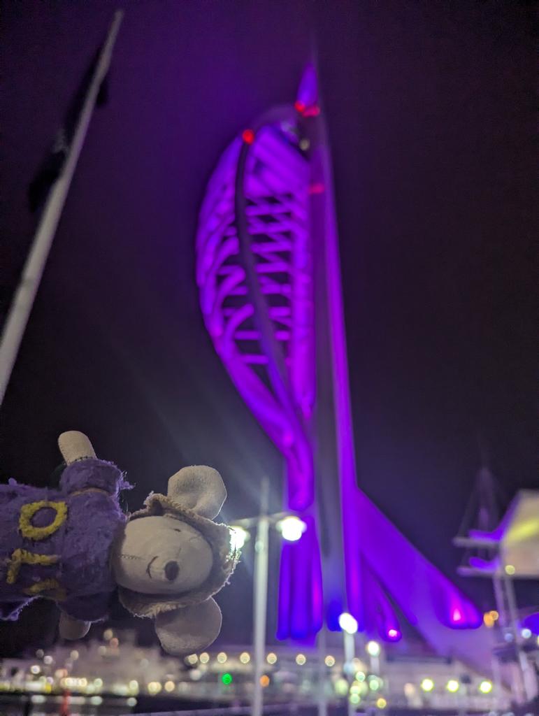 TheDLDMouse's tweet image. Wow Spinnaker tower is so impressive for #DLDday! (Ps I brought my own letters) 💜💛