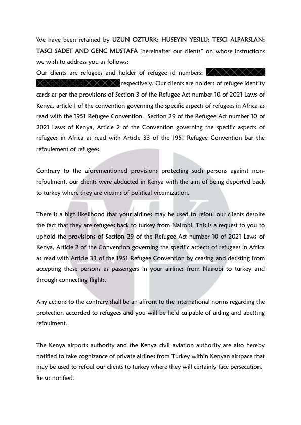 annesoy's tweet photo. The 4 missing Turkish nationals were living in Nairobi under UN protection. Their families and friends fear they could be forcefully sent back to Turkey as early as tonight. Their lawyer has written to airlines and @CAA_Kenya to try and prevent their removal from Kenya. https://t.co/JLKPfTgA8u
