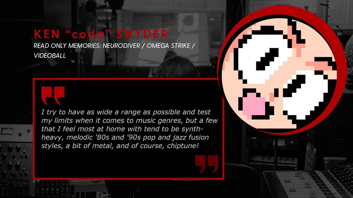 scarletmoon_'s tweet photo. Ken "coda" Snyder, composer of Read Only Memories: #NeruoDiver & #OmegaStrike on striving for versatility with his music! @codatrigger's available for your #gamedev needs. Contact us for more info! #indiegames #indiegamedev #gamedevelopment #indiedev https://t.co/J7zUUgvXrm