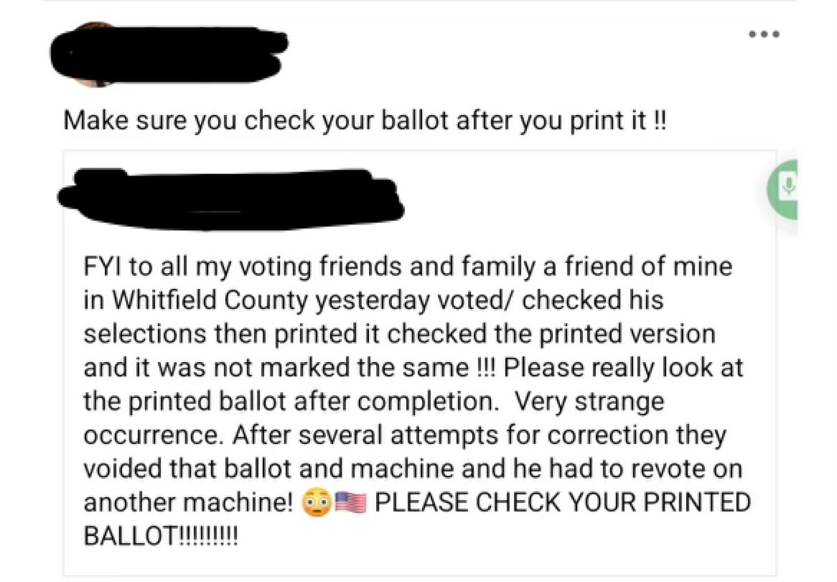 KylieJaneKremer's tweet photo. 🚨GEORGIA ELECTION FRAUD🚨

Dominion voting machines. We are already seeing MAJOR issues with the machines across the Peach State as early voting is underway

Congresswoman MTG confirmed there is an issue in her district (14th) with the machines flipping votes from Trump to Kamala

A voter chose Trump on the BMD (ballot marking device) & then when the printed ballot came out of the table top printer (before it was scanned to actually cast the ballot), the text showed they selected Kamala

After several attempts to fix it, they finally had to void out the ballot, use another machine and start fresh. They were able to successfully select Trump and it correctly showed on the printed ballot text. The ballot was then cast by scanning the printed ballot in the Polling Place Scanner (tabulator)

A picture of a Fulton County ballot from 2020 is shown below so you can see how a printed ballot looks after selections are made (picture from Google)

Voters across Georgia are now being told to double check the printed ballot, before it is scanned into the tabulator, to make sure the correct selections are shown in the text on the printed ballot, which is below the QR code that is also printed on the ballot

However, I want to know what difference does it make what the printed text on the ballot shows when the tabulator is only reading the QR code, not the text on the printed ballot?????

To those who may not be familiar with how the process works, selections are privately made on a BMD (ballot marking device aka touch screen tablet) and then are printed out on a table top printer. Each printed ballot shows a QR code on top and below it are the selections in text. The printed ballot is then scanned into the Polling Place Scanner (aka tabulator) where the QR code is read and tallies and then the process is complete

The Polling Place Scanner only scans the QR code, which is NOT readable by the human eye. The QR code also cannot be read by any other device other than the Polling Place Scanner. It’s NOT like what we’re accustomed to with QR codes being easily scanned by our phones in our everyday lives

So it DOES NOT MATTER what the text on the printed ballot states because the machine is not reading that, it is ONLY reading the QR code

How do we know that this voter who had issues with their vote being switched, that was identified in the text portion of the printed ballot, is also not having this same issue with the QR code? 

There is literally NO WAY for anyone to verify what the QR code will be read as

This is beyond disturbing as Governor Kemp, SOS Raffensperger, AG Chris Carr and the Georgia State Legislature had four years to secure our elections after all of the issues that happened with Dominion in 2020 and they chose NOT to do a damn thing

I have been sounding the alarm bells that although Trump is overwhelmingly winning in the State of Georgia, nothing of substance has been done on election integrity, so we are being set up for a repeat of 2020 for a stolen election 

How does anyone that already cast their ballot know that their vote wasn’t switched, if they didn’t double check their printed ballot text, before feeding it into the tabulator?

How does anyone know that even if the printed ballot text is correct, that the QR code is correct?

How does anyone know anything, except for Dominion employees? 

Isn’t it our right as citizens to be able to ensure we are voting the way we intend? 

We are in BIG TROUBLE in Georgia & DJT’s path back to the White House depends on the Peach State

The ONLY option at this point to ensure voters in Georgia have a secure, free & fair election is by declaring a State of Emergency to get rid of the machines and go to hand-marked, hand-counted paper ballots 

We are only on day four of early voting, with 17 more days to go, before Election Day. Buckle up because the powers that be have shown they will do ANYTHING to stop Trump & it seems they are just getting started
