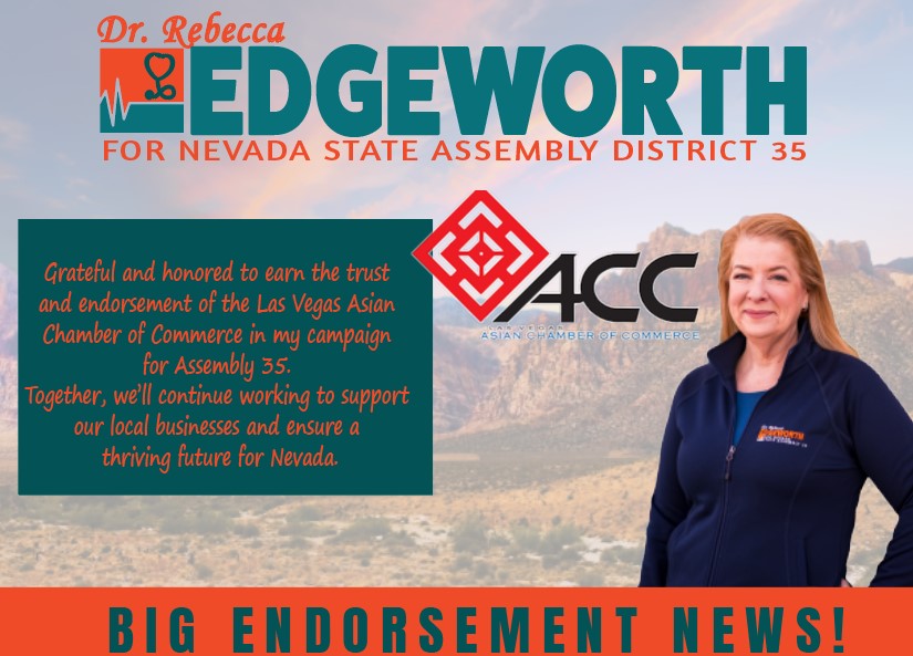 Grateful and honored to earn the trust and endorsement of the Las Vegas Asian Chamber of Commerce for my campaign for Assembly 35. Together, we’ll continue working to support our local businesses and ensure a thriving future for Nevada.
#ACC #edgeworthfornevada