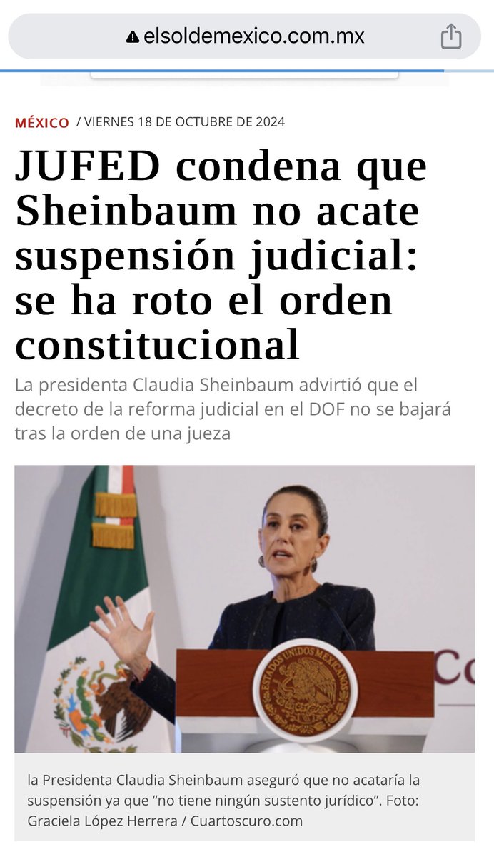 adikraj1's tweet photo. Claudia lleva apenas DIECIOCHO días en el poder y ya anunció que va a desacatar una suspensión definitiva por parte de una juez federal porque, en sus palabras, “ningún juez está por encima de la voluntad del pueblo”.

O sea, según la presidentE, si sus clientes digo votantes mañana deciden que debe reinstaurarse la esclavitud, o que se acaba la propiedad privada, pues ningún juez podría hacer nada.

Además, solo los pendejos creen que Claudia realmente se refiere a los ciudadanos cuando habla en nombre del “pueblo”. Esa es solo la palabra mágica que utilizan los dictadores para hacer lo que les salga del ojete. 

Si con esto no les termina de quedar claro que este régimen bananero ha acabado con el Estado de Derecho y la seguridad jurídica en México, de verdad no entiendo en dónde tienen la cabeza.