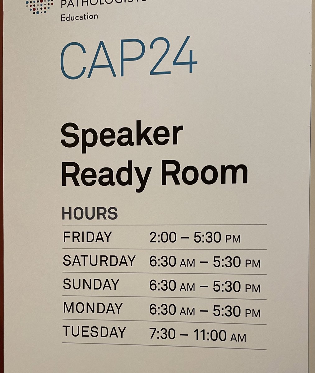 Sara_Jiang's tweet image. For all you brilliant  @Pathologists #CAP24 speakers-Speaker Ready room is downstairs from registration!