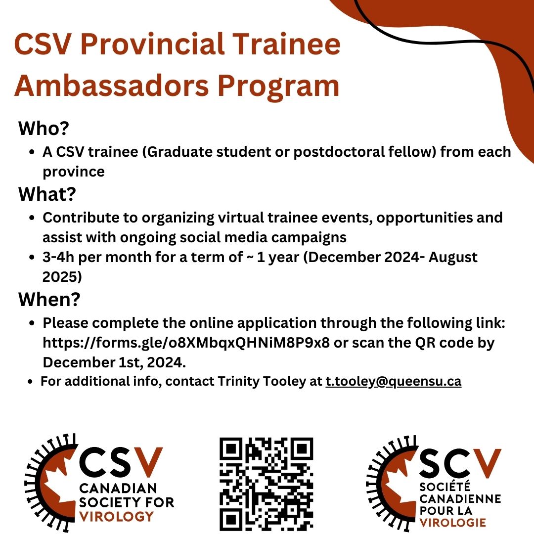 Are you a trainee interested in getting involved within CSV? We are excited to announce a new CSV Provincial Trainee Ambassadors program. All applications must be submitted by Dec 1st, 2024. Scan the QR code or use the following link to apply: forms.gle/35ePt1Dn6k9uRL…