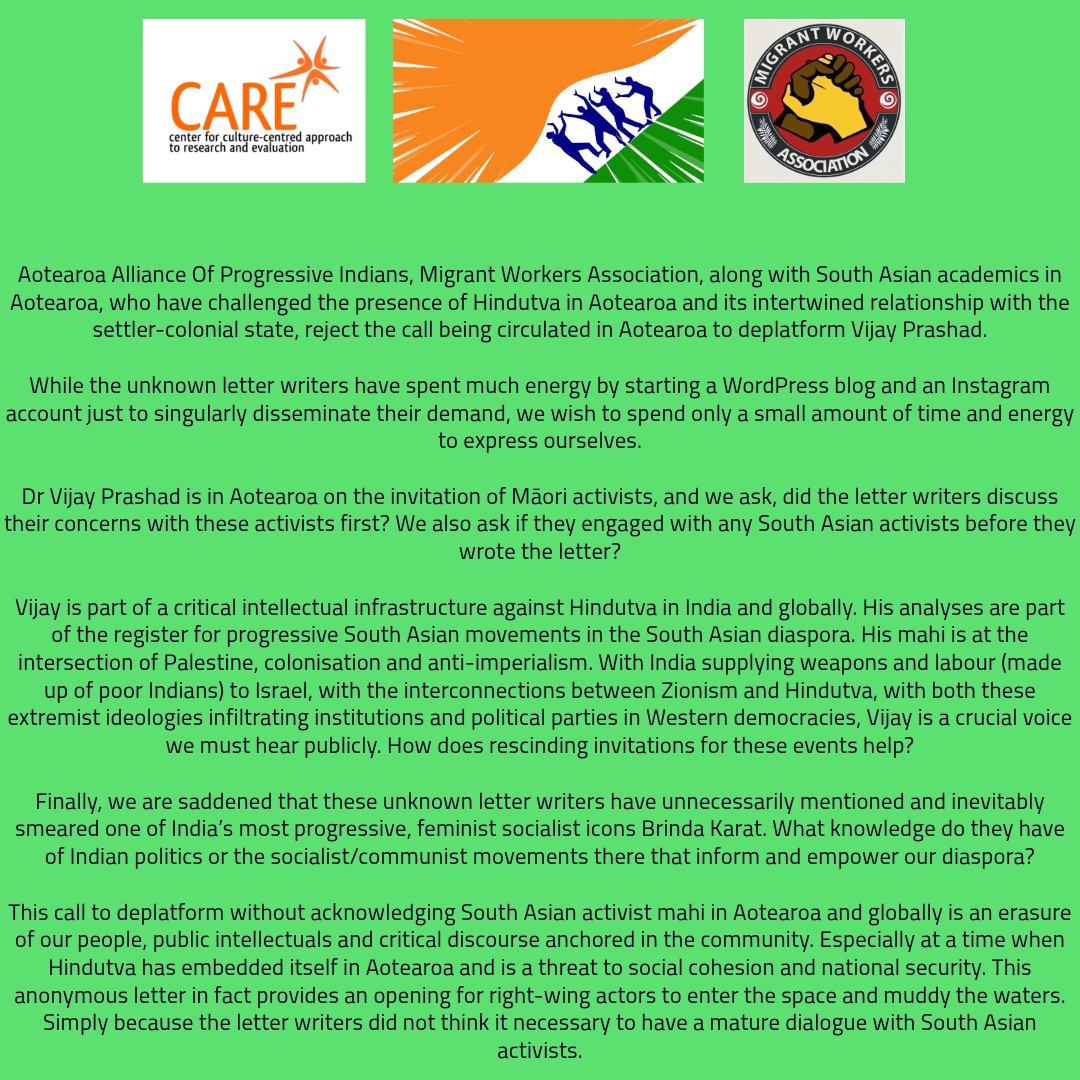 Our statement rejecting the call to 'cancel' Vijay Prashad in Aotearoa. Cancelling is not a solution. Only fascists must be cancelled.