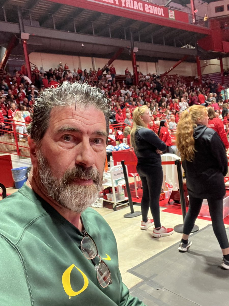 dimarco's tweet image. In Madison for @OregonVB and the only green I see yet…shhh…they think I’m a Packers fan… #goducksgo