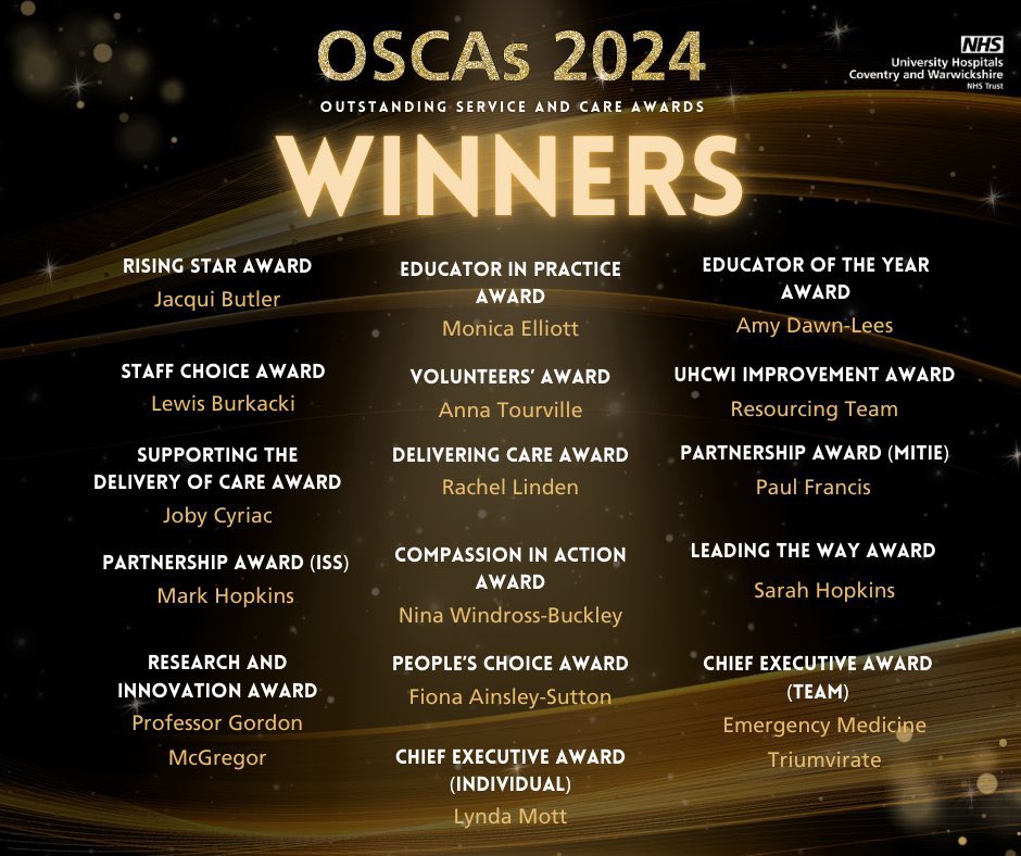 Donna Griffiths (she/her) 💙 (@donnamgriffiths) on Twitter photo From 1800 nominations to 16 winners.
There were tears of joy, smiles and heartfelt cheers (and whoops) for all our finalists as we came together tonight to celebrate at #UHCWOSCAs2024
<a href="/SueNoyes1/">Sue Noyes</a> @SusanRollason1 <a href="/gabyharris2/">Gaby Harris 💙</a> <a href="/BrigstockTracey/">Tracey Brigstock</a> <a href="/Jonatha63625456/">Jonathan Young</a> <a href="/nhsuhcw/">UHCW NHS Trust</a> From 1800 nominations to 16 winners.
There were tears of joy, smiles and heartfelt cheers (and whoops) for all our finalists as we came together tonight to celebrate at #UHCWOSCAs2024
<a href="/SueNoyes1/">Sue Noyes</a> @SusanRollason1 <a href="/gabyharris2/">Gaby Harris 💙</a> <a href="/BrigstockTracey/">Tracey Brigstock</a> <a href="/Jonatha63625456/">Jonathan Young</a> <a href="/nhsuhcw/">UHCW NHS Trust</a>