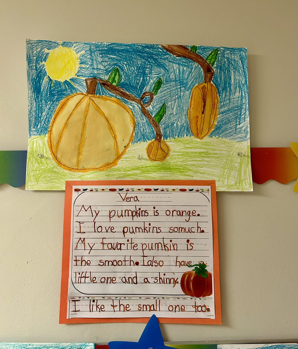 After painting their amazing pumpkins, students thought about words they could use to describe their pumpkins. They added their own special touches to their writing pieces. Check it out!📝 <a href="/RobertHunterES/">Robert Hunter</a> <a href="/FlemRarSchools/">FlemRarSchools</a>