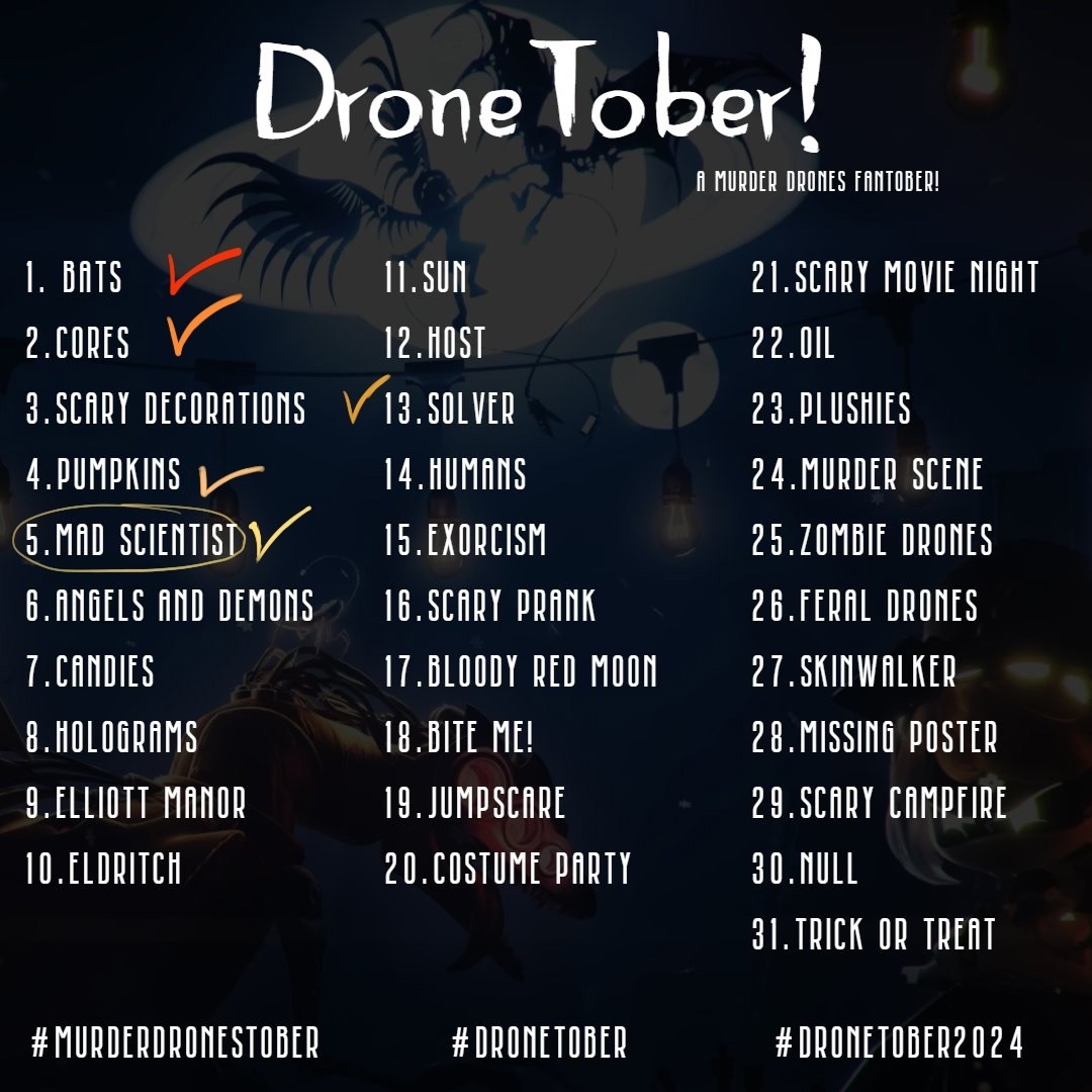 I have quite a few ideas for this challenge topic that I wouldn't consider too dumb and cringe-worthy.I hope the sketch sheet with Alice will be suitable.I have never drawn this character, and this is an omission.
Day 5 is done~
#dronetober
#md #murderdrones