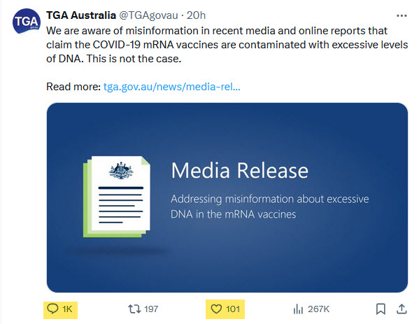 real_GGoswami's tweet image. TGA Australia has been ratioed to oblivion. Oooff 🔥🔥

Once trust is gone it's gone, never to return.

@Jikkyleaks 

😂😂

#Australia 
#plasmidgate 
#Adjuvantgate
#mRNA
#COVIDVACCINE