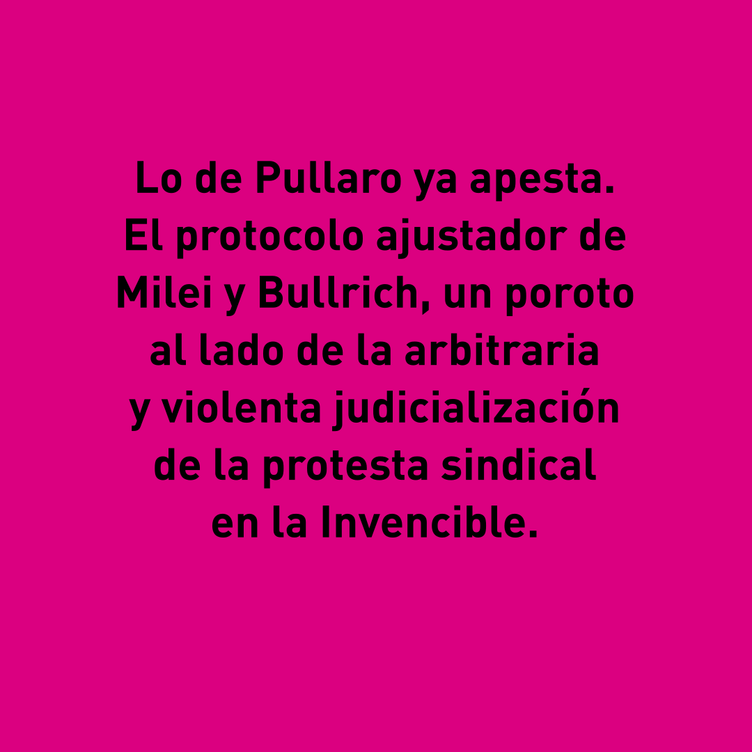 periodicoelesla's tweet photo. 📰 ¡Mañana sale El Eslabón 687!
👨🏻✈️ PATO CRIOLLO 🚔
Lo de #Pullaro ya apesta. El protocolo ajustador de #Milei y #Bullrich, un poroto al lado de la arbitraria y violenta judicialización de la protesta sindical en la Invencible.
#PatoCriollo #Patrullaro #violenciainstitucional https://t.co/hTpp7furLx