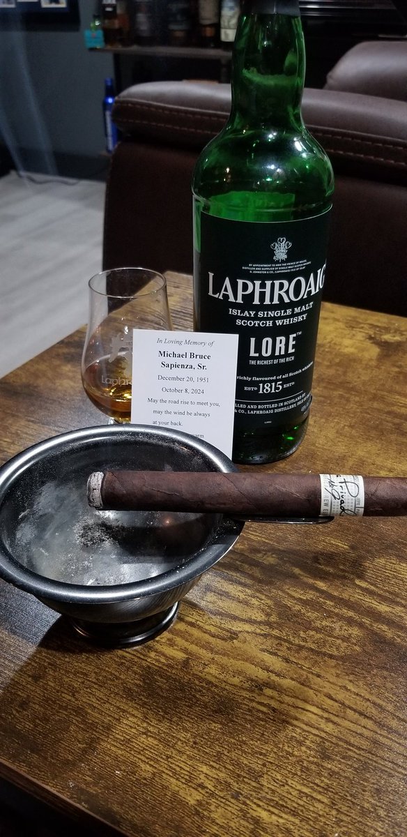 Thinking of my Dad.
<a href="/Laphroaig/">Laphroaig Whisky</a>
<a href="/drewestatecigar/">Drew Estate Cigars</a>